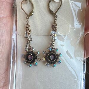 Floral Drop Earrings - Antique Gold Color
